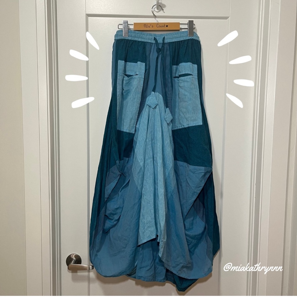 ARK IMPORT - High-Low Boho Skirt - Turquoise Blue - Women’s M/L
